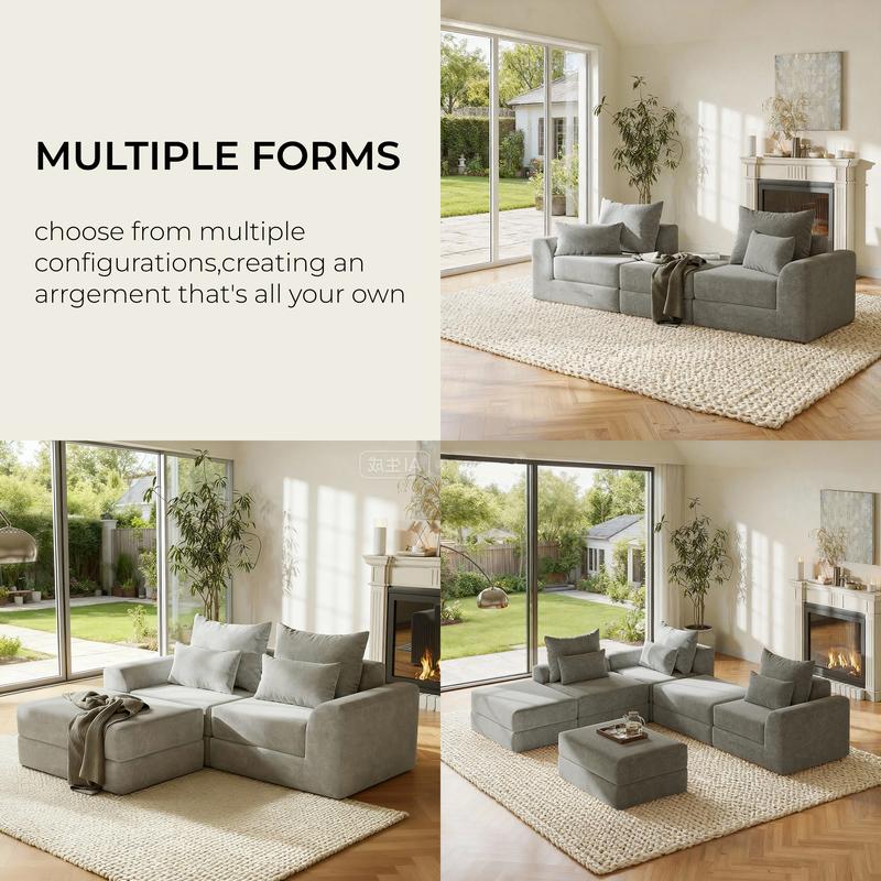 [New Year Deals] Modular loveseat with Ottoman, L-Shape Boneless Couch, Customizable Sectional Couch, Free Combination Design Sleeper Sofa,Gifts for the Whole Family: Husband & Wife, Mom & Dad