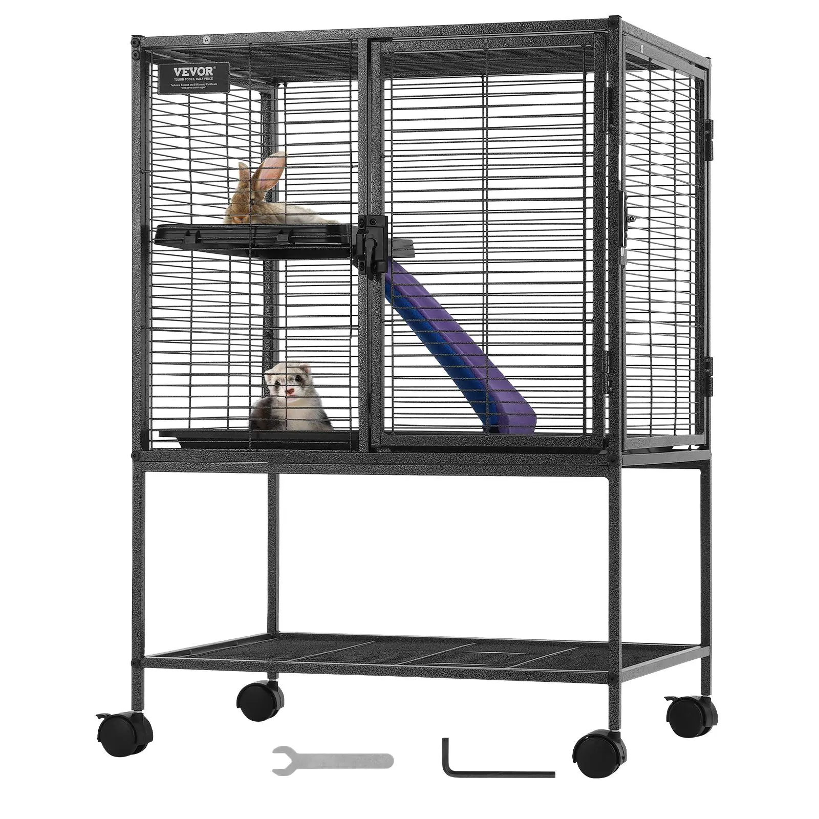 VEVOR 34" Rolling Metal Ferret Cage,  Large 2-Tier Critter Nation Cage, Small Animal Cage with Ramps & Tray, Easy to Set up for Pet Rats, Hamster, Guinea Pig, Chinchilla, Squirrel, Hedgehogs, Bunny