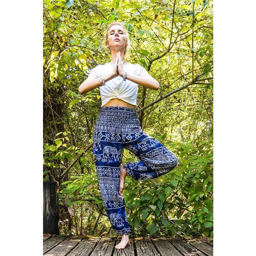 Blue ELEPHANT Pants Women Boho Pants Hippie Pants Yoga
