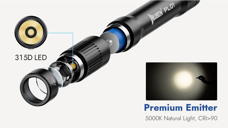 WUBEN PL01 Mini Penlight, 1–650 Lumens EDC Flashlight, CRI90+ Natural Light for Doctors, Technicians & Everyday Carry, IP68 Waterproof, Alcohol-Wipe Safe, Dual Power – USB-C Rechargeable or Battery Replaceable (WUBEN Cell Included)