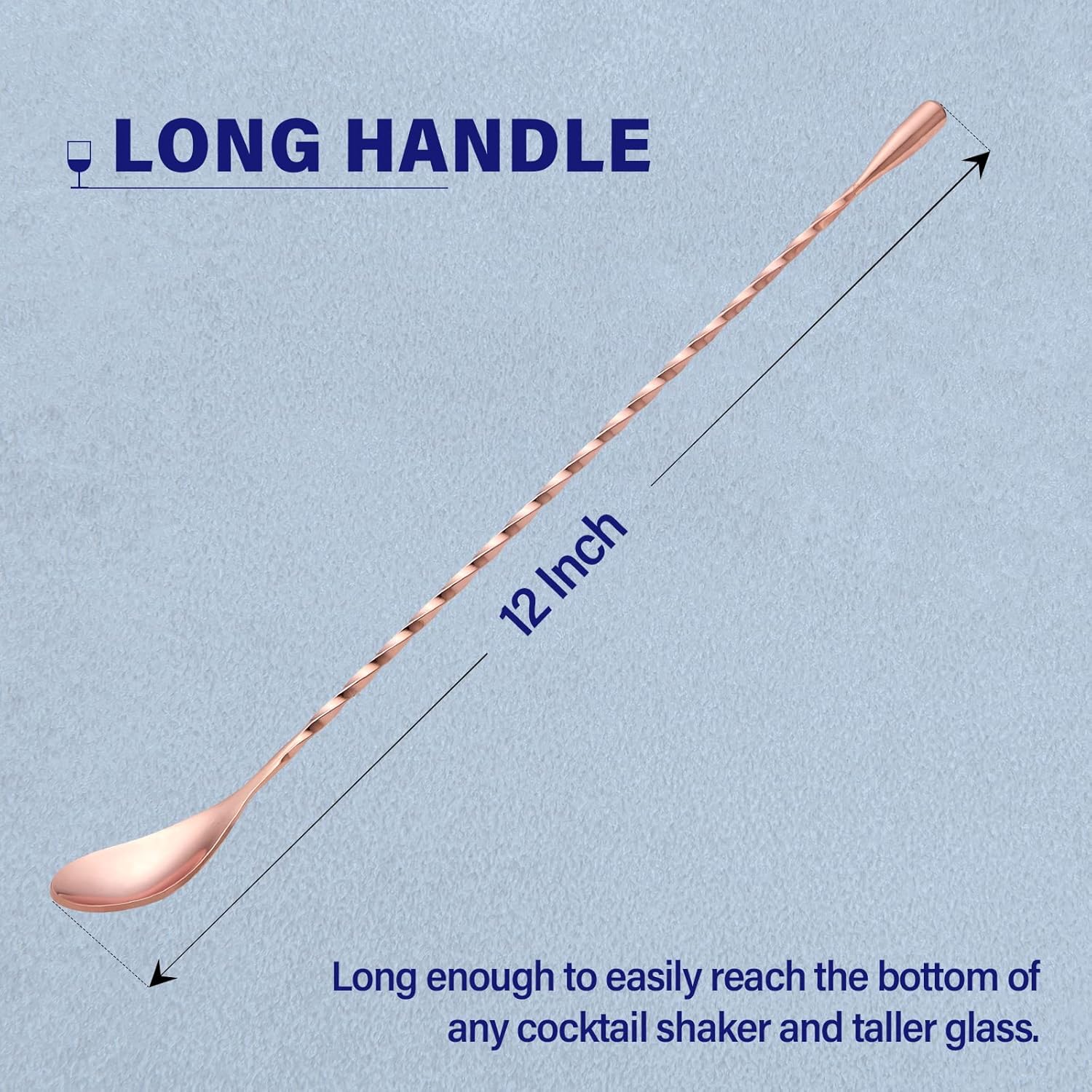 2 Pcs 12 Inches Bar Spoon, Long Handle Mixing Stirrers for Drink, Stainless Steel Bar Cocktail Shaker Spoon, Rose Gold