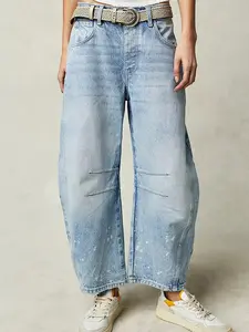 MidirossHigh Stretch Mid-Rise Barrel Jeans Fashion wide Leg Shape