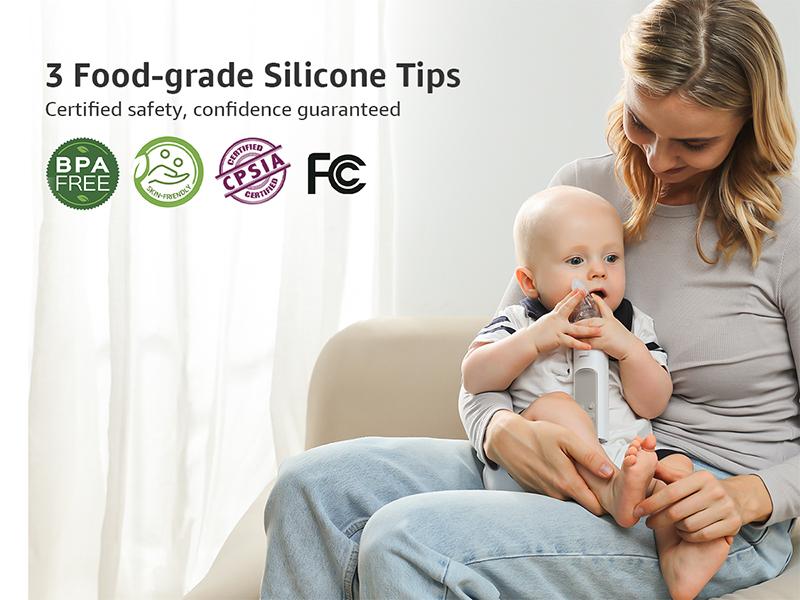 Growsy Electric Nasal Aspirator for Babies  Toddlers Gentle Nose Sucker with 3 Soft Silicone Tips Adjustable Suction Soothing Music & Light Safe Easy Automatic Mucus Removal Doctor Recommended