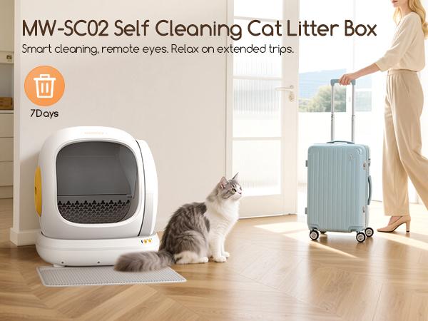 Meowant SC02 75L Large Self-Cleaning Cat Litter Box with APP Control Pee Guard Odor Removal Anti-Pinch Design Easy Installation for Multiple Cats