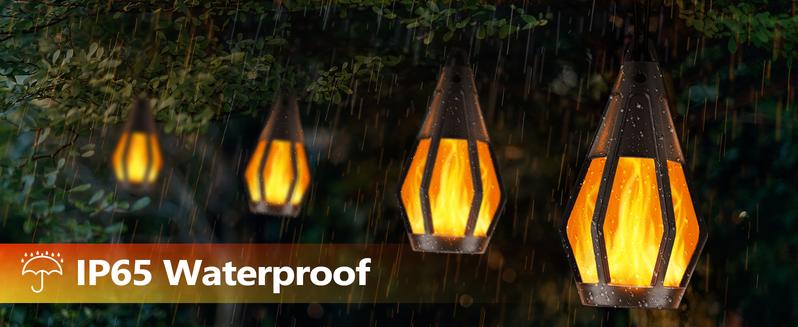 Solar-powered outdoor string lights for Christmas decorations (flame effect), 15 bulbs (32 feet) patio lights, waterproof warm white light, ideal holiday gift for decorating Christmas trees, Christmas parties, gardens, patios, and fun decorative lights.