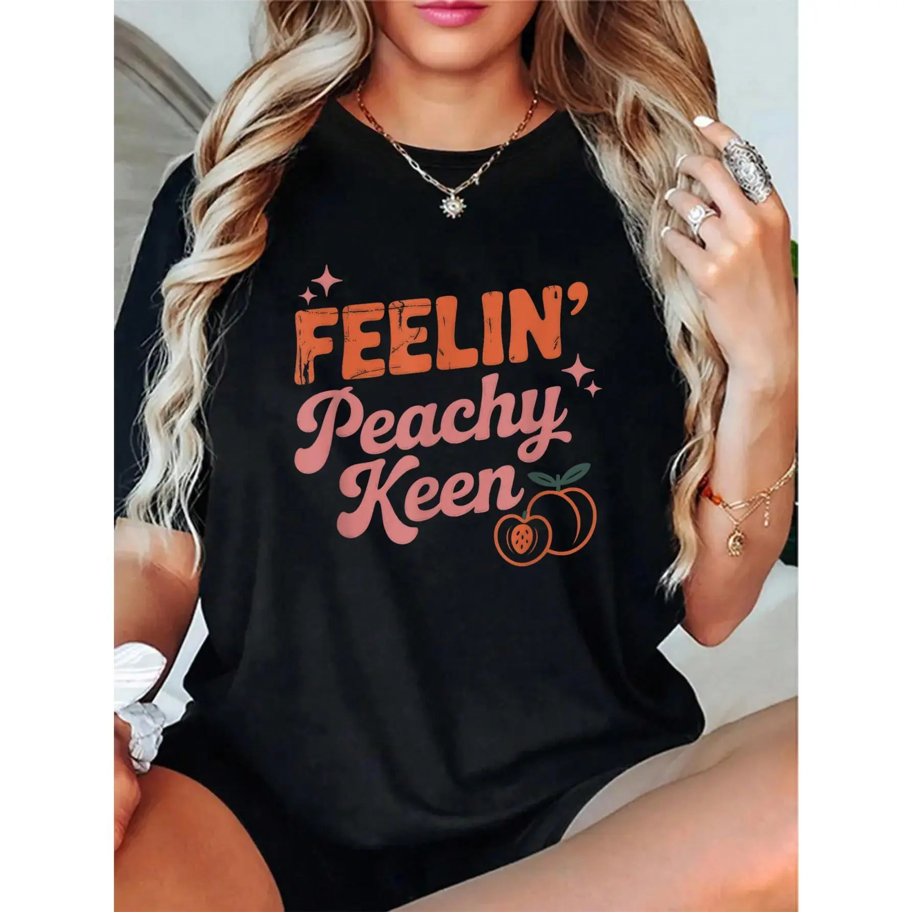 100% Cotton Unisex Feelin' Peachy Keen Positive Vibes Quote T-Shirt - You Are Enough T-Shirt – Short Sleeve, Graphic Top