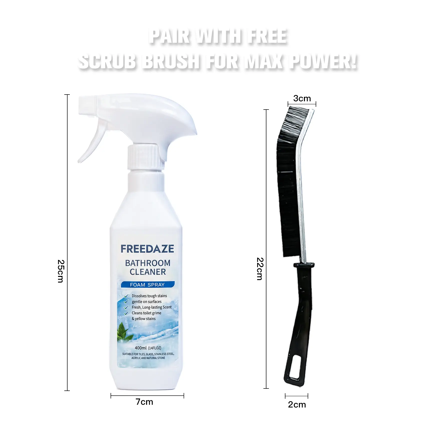 FREEDAZE Portable Spray Cleaner - Citric Acid Household Surface Care Tool, 400mL Stains Cleaning Tool for Shower Glass & Toilet, Hard Water Lift, Grime Dissolves, Soap Scum Removal, Shower Glass Shine