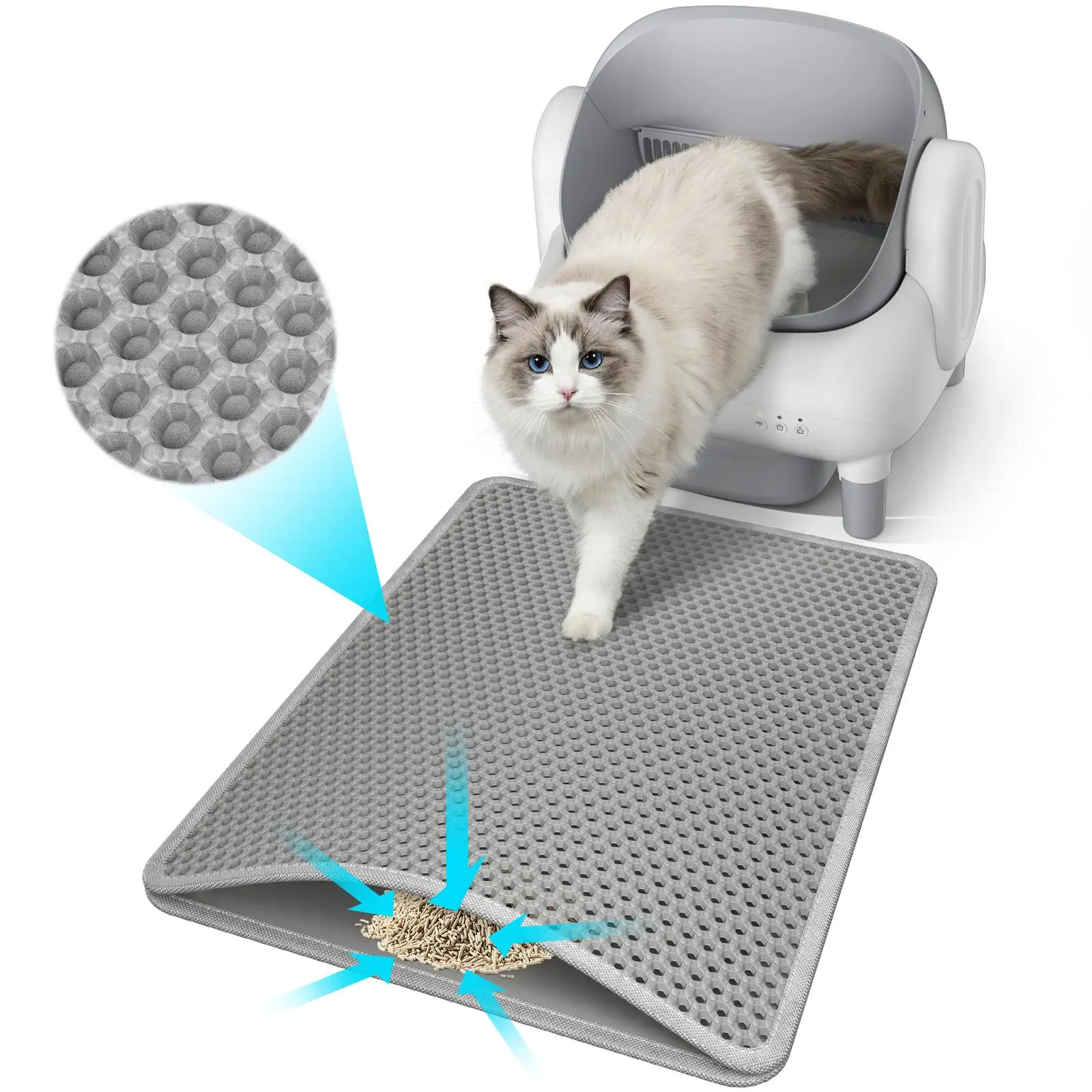 Grey Cat Litter Trapping Mat (22x16 in) - Waterproof, Urine-Proof, Non-Slip, Easy-Clean Floor Protection Pad for Pet Lovers