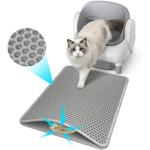Grey Honeycomb Cat Litter Trapping Mat (22×16 in), Double-Layer EVA Foam Pad with Pee Guard, 100% Leakproof Barrier, Waterproof, Antislip, 10-Sec Cleanup, Saves Money, Comfortable Spot, Fits Matching Boxes, Pet Floor Protection #LitterMat#PetLovers