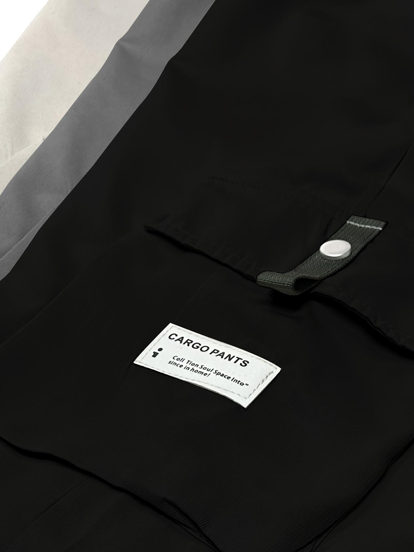 Men's plus size summer work pants - elastic drawstring waist circumference, multiple pockets and letter patches, regular mid waist non elastic fabric, opaque, suitable for daily and casual wear, Father's Day gift casual pants for summer