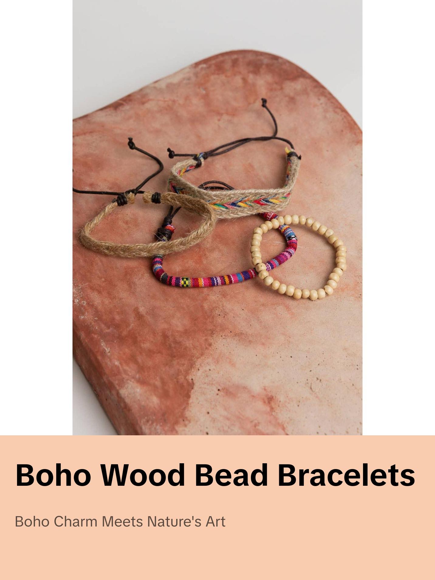 Wooden Beads and Color Hemp Braided Bracelet Set