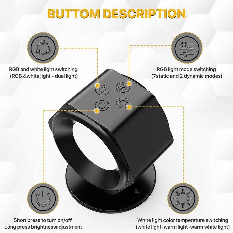 HYPERLITE  Wireless Wall Lamp Magnetic Rechargeable RGB Light Remote Button Control Adjustable Night Light Book Lights for Bedroom Living Room Kids Study Display Wall Hallway Kitchen Stair Basement,Jumpstart newyear