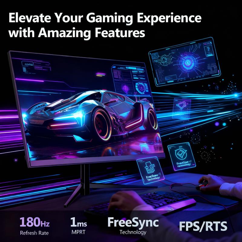 24" 180Hz Gaming Monitor – FHD 1080P IPS Display,1ms Response,AMD FreeSync,Built-in Speakers,100% sRGB,VESA,Borderless Design for Multi-Monitor Setup 24" 180Hz Gaming Monitor – FHD 1080P IPS Display,1ms Response,AMD FreeSync,Built-in Speakers,100% sRGB,VESA,Borderless Design for Multi-Monitor Setup