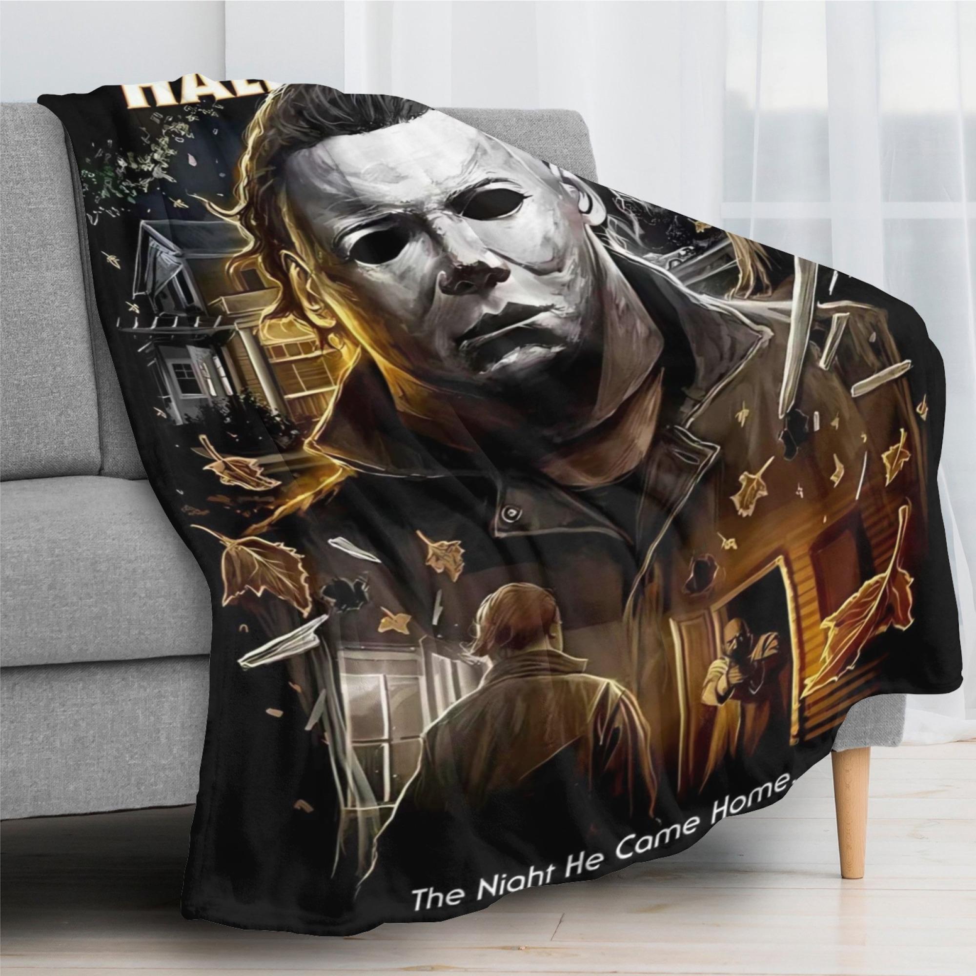Michael Myers Halloween Themed Fleece Throw Blanket The Night He Came Home Classic Horror Movie Print Soft Cozy Flannel Blanket For Sofa Couch Bed Bedroom Decor All Season Warm Blanket Perfect Gift For Horror Fans Halloween Fall Home Decoration