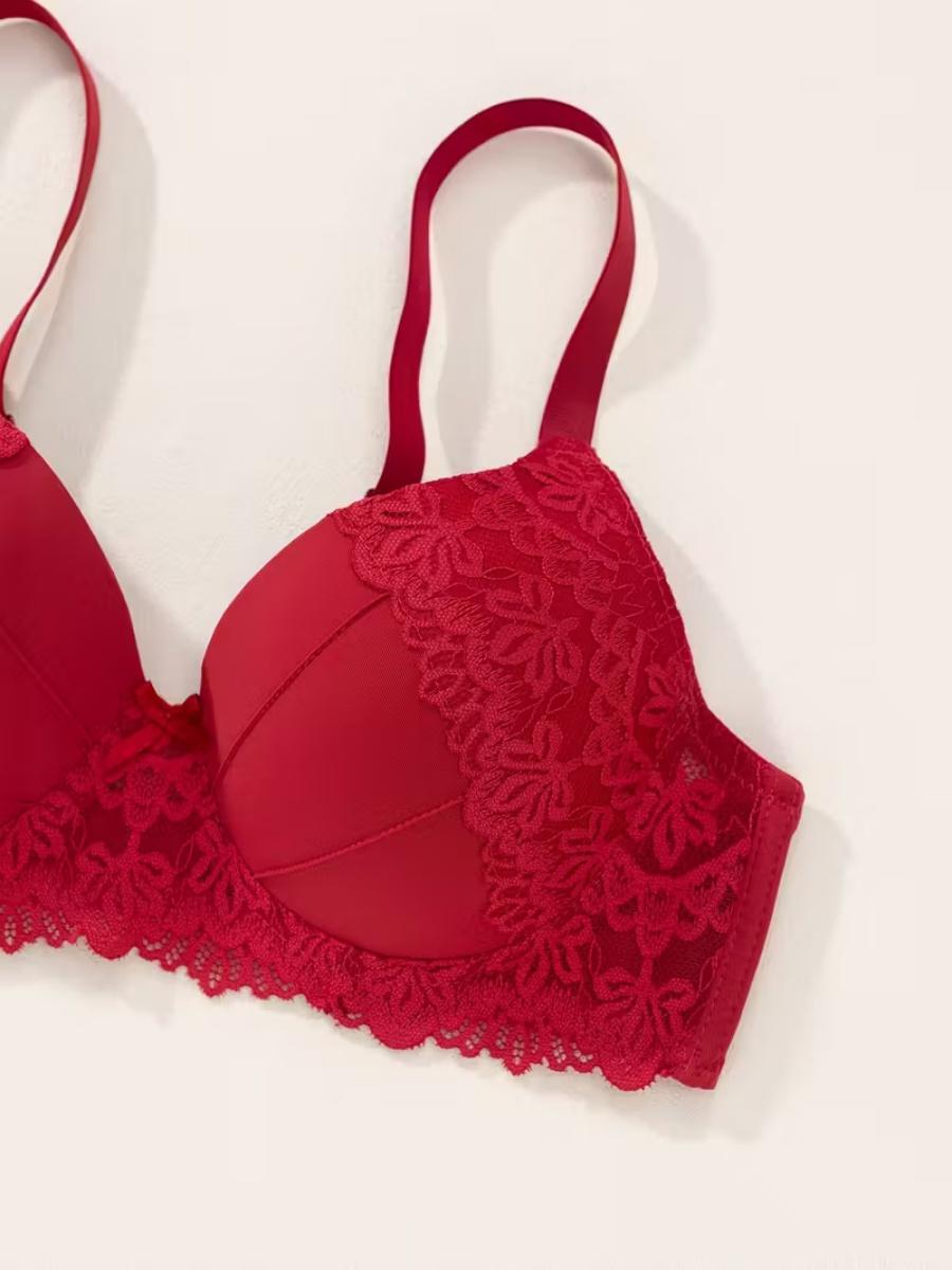 6pcs Women's Push-Up Underwire Bras - High Support Anti-Sagging Breathable Nylon/Elastane Blend, Bohemian Style Lace Trim & Solid Colors (Black/Red/Grey/Pink/Beige/Lavender) - Comfortable Everyday & Special Occasion Bras