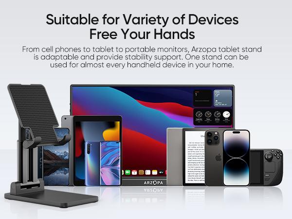 ARZOPA Tablet Stand, Adjustable & Foldable Sturdy 7"-15.6" Portable Monitor Stand for Desk Compatible with Phone iPad Tablets
