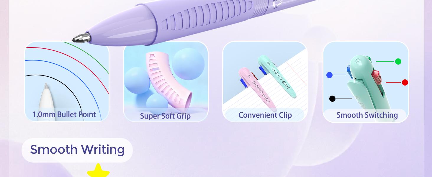 Four Candies Multicolor Pens, 4-in-1 Colored Pen, 9 Pack 1.0mm 4 Color Pens, Quick Dry Nurse Pens, Smooth Writing Colored Ink Pens, Comfort Grip & Macaron Office And School Supplies, Ideal Christmas Gifts For Women, adhd office accessories