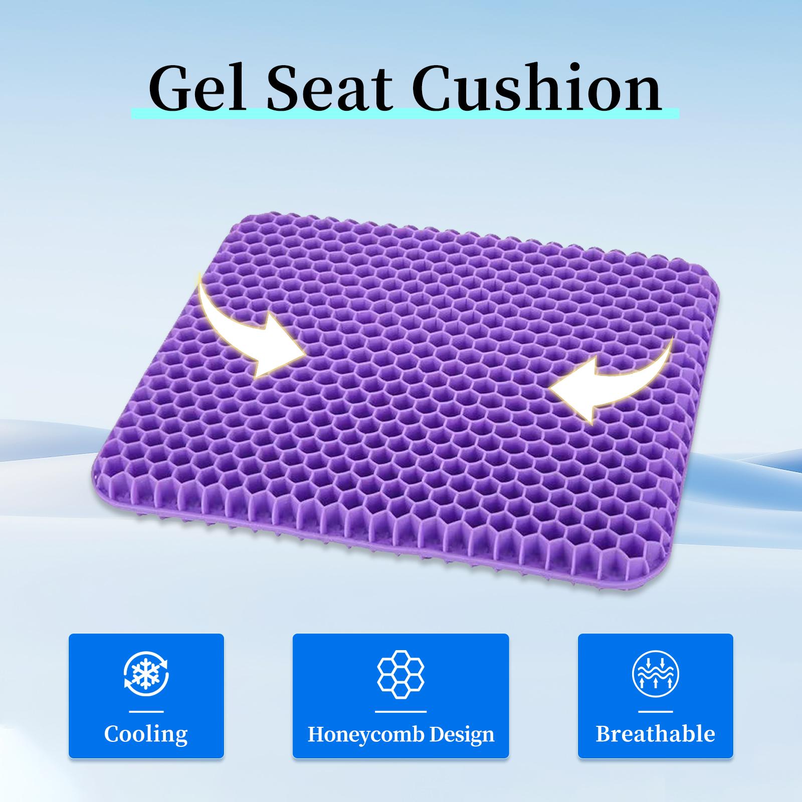 Double-Thick Gel Seat Cushion Honeycomb Breathable Non-Slip Cover 16.5x14.5x1.5 in Pressure Relief for Office Car Wheelchair Elastic Furniture Protector