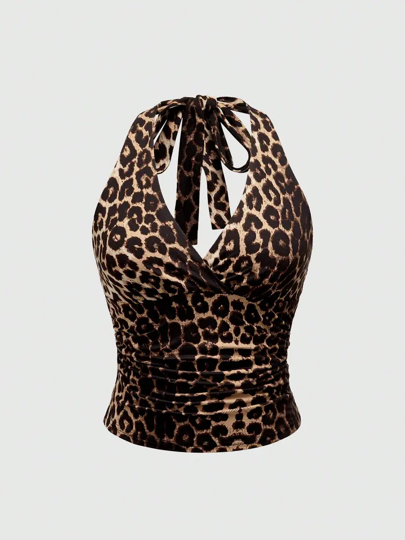 Hot-Selling Leopard Print Women’s Halter Casual Tank Top — European & American Style for Spring/Summer/Autumn