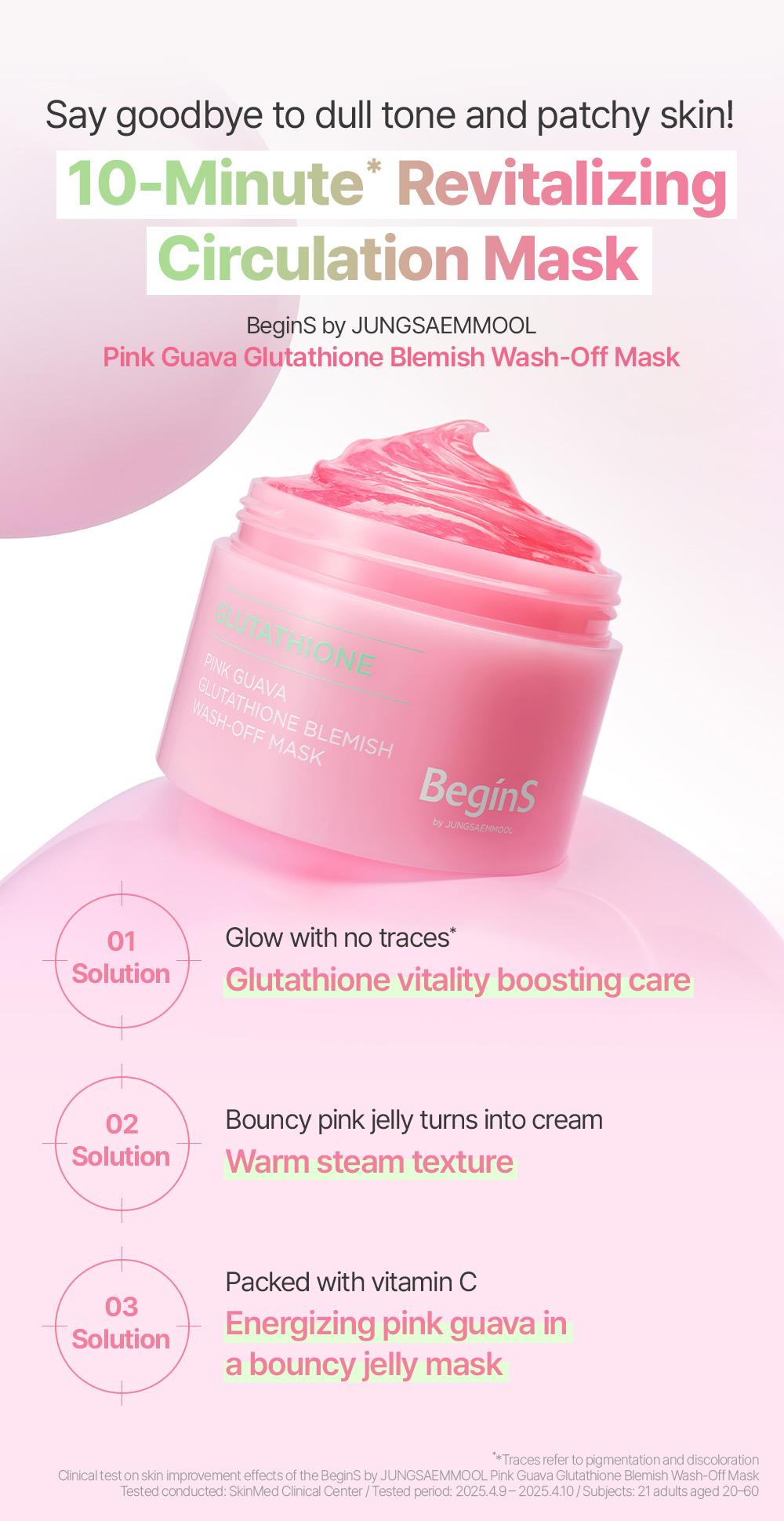 [BeginS by JUNGSAEMMOOL] Pink Guava Glutathione Blemish Wash-off Mask | Korean Jelly Mask | Niacinamide, Vitamin C-rich Jeju Guava for Dark Spot Care and Radiant Glass Skin (3.17 Fl Oz)