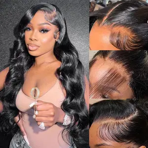 Bling Hair Body Wave Wigs Human Hair 13x6 Real Frontal Wig 180 Density HD Transparent Lace Front Wigs Human Hair Pre-Plucked Tangle-Free Natural Black for Women