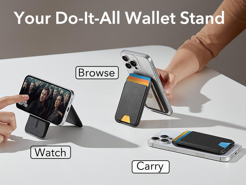 ESR Upgraded for MagSafe Wallet, 3/5 Card Holder, RFID Blocking, Magnetic Wallet for iPhone with Adjustable Stand, Slim for iPhone 17/16/15/14/13/12 Series, Not for Mini, Vegan Leathe