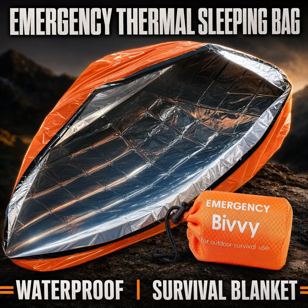 Mylar Emergency Thermal Sleeping Bag, Portable Waterproof Survival Bivy Sack Blanket, Lightweight Heat‑Retain Emergency Shelter for Camping Outdoor Survival Gear