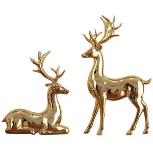 Home Goods Set of 2 Unique Hand-Painted Resin Deer Statues, Stylish Home Design Decor Item, Perfect Holiday Gift for Christmas New Year Wedding, Elegant Ornament for Home Office & Cozy Living Room