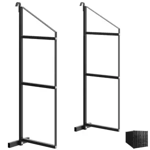 Garvee 2 Pack Shipping Container Shelving Bracket, 3-Tier Adjustable Black Power Coated Steel Brackets, 22"x60", 1100LBS Hanging Type Cargo Containers Storage Rack for Heavy Tools/Equipment