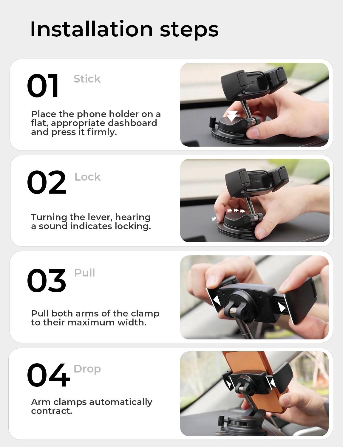 LISEN auto-adjusting phone holder 360-Degree Rotating Phone Mount (upgraded clip for easy attachment and removal), Suitable For 4-7 inch Smartphones Such as iPhone, Samsung, Google, and Nokia LISEN auto-adjusting phone holder 360-Degree Rotating Phone Mount (upgraded clip for easy attachment and removal), Suitable For 4-7 inch Smartphones Such as iPhone, Samsung, Google, and Nokia