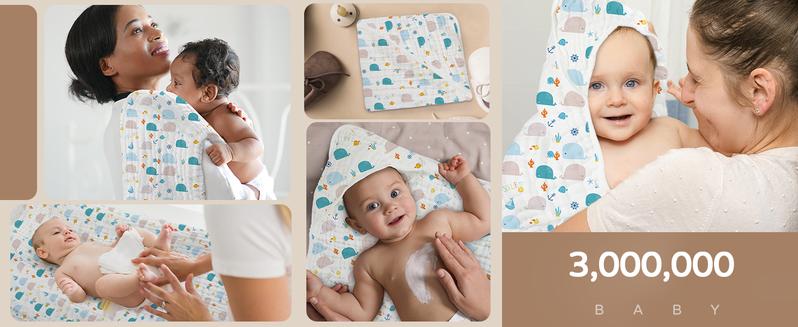 Yoofoss Baby Towels for Newborn 100% Muslin Organic Cotton Baby Bath Towel for Babies, Infant, Toddler and Kids, Large 32x32Inch, Soft and Absorbent Newborn Essential