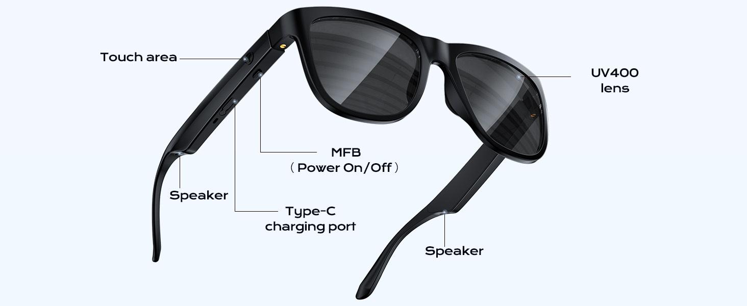 Smart Bluetooth Glasses,HD Voice Calls and HiFi Music, Hands-Free Calling, Voice Control, UV Protection, Outdoor, Sports & Travel, Unisex