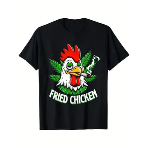 Cotton Short Sleeve T-Shirt for Men - Fried Chicken and Weed Leaf Print, 100% Cotton, Crew Neck, Regular Fit, Weekend Casual Wear, 180gsm Graphic tees