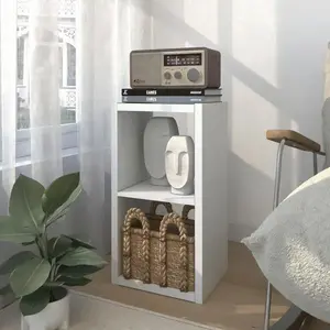 Endearing Limons Wooden Thick Border 2-Cube Storage Organizer, Reversible Open Back Bookcase with Anti-Tipping Device, Multipurpose Cube Shelf for Home Office, Bedroom, Living Room, Study & Nursery