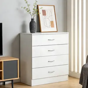 Pine Home 4 Drawer Dresser for Bedroom, Small Modern Dresser with USB Charging Station & Outlets, White Chest of Drawers for Living Room, Nursery, Hallway