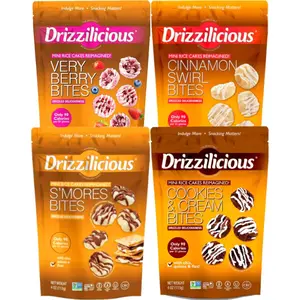 Drizzilicious Dessert Snack Variety Pack – Cookies & Cream, Very Berry, S’mores & Cinnamon Swirl – Mini Rice Cake Bundle