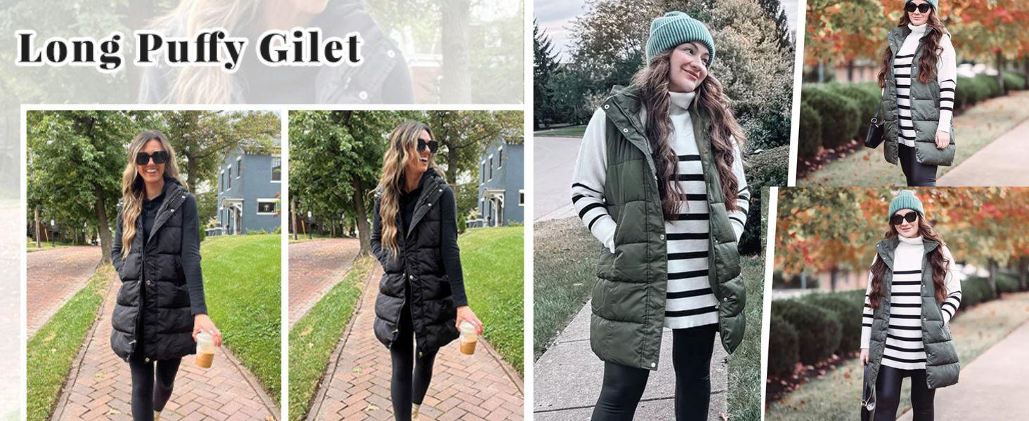 Long Puffer Vest Sleeveless Puffy Jacket with Removable Hood 2025 TikTokShopHolidayHaul Christmas Casual Hooded Puffer Coat Outerwear Vest Gilet 2025 Fall Winter Womenswear Style Tops