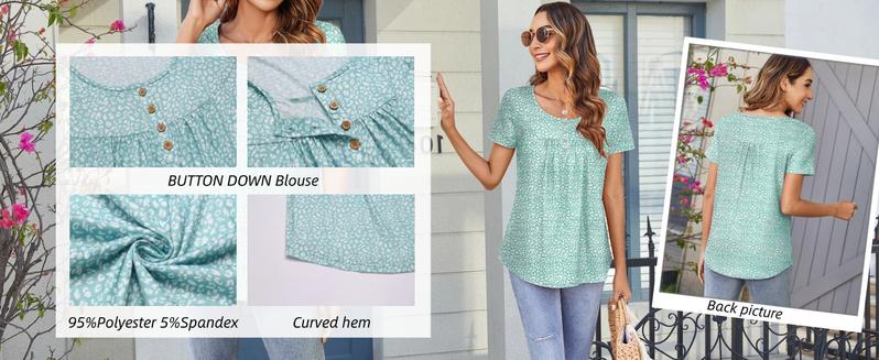 ZEAGOO back to school Women Tunic Tops Dressy Casual Summer Short Sleeve Shirts Floral Loose Fit Pleated Boho Top S-XXL
