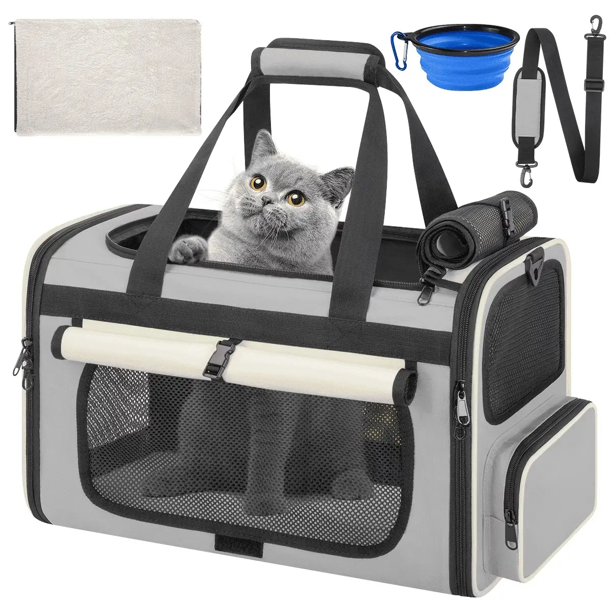 CshidWorld TSA Airline Approved Collapsible Cat Carrier for Large Cats and Small Dogs up to 25lbs, Soft-Sided Travel Dog Carrier
