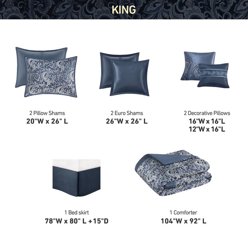 Brystol 8/24 Piece Room in a Bag Faux Silk Comforter Jacquard Paisley Design Matching Curtains Down Alternative All Season Bedding-Set