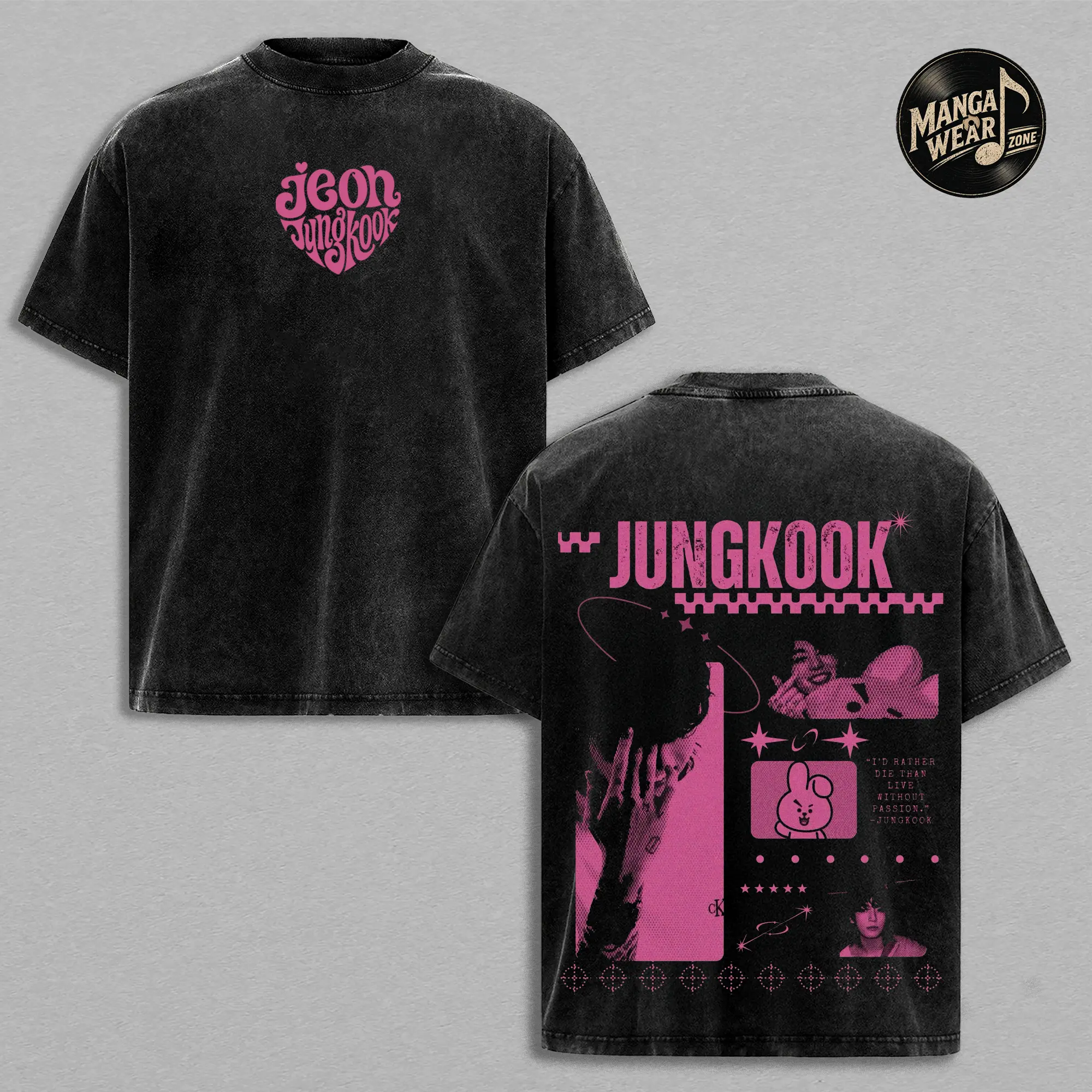 Jungkook Fan Inspired Vintage Washed T-Shirt, Kpop Graphic Oversized Tee, Retro Streetwear Heavy Cotton Shirt, Back Print Design Gift For Korean Music Fans