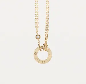 Pre-owned Cartier LOVE pendant, 2 dia, double chain yellow gold 18k gold necklace