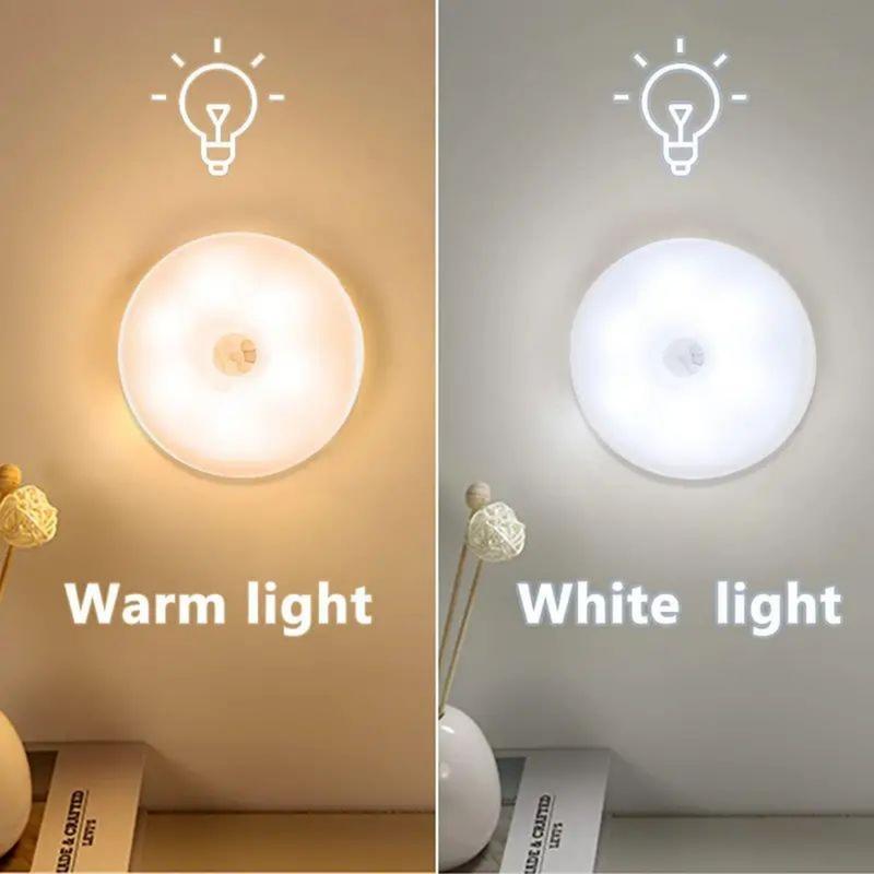 5-10 LEDs Motion Sensor Light, USB Rechargeable Round LED Light, Dimmable Night Light for Bathroom, Storage Cabinet, Stairway, Corridor & Office Space