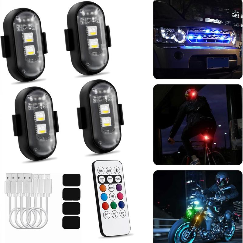 RGB Led Aircraft Strobe Light Remote Wireless Motorcycle Flash Light Warning Lights for   Bike Car Multifunctional free