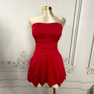 Red strapless mini dress