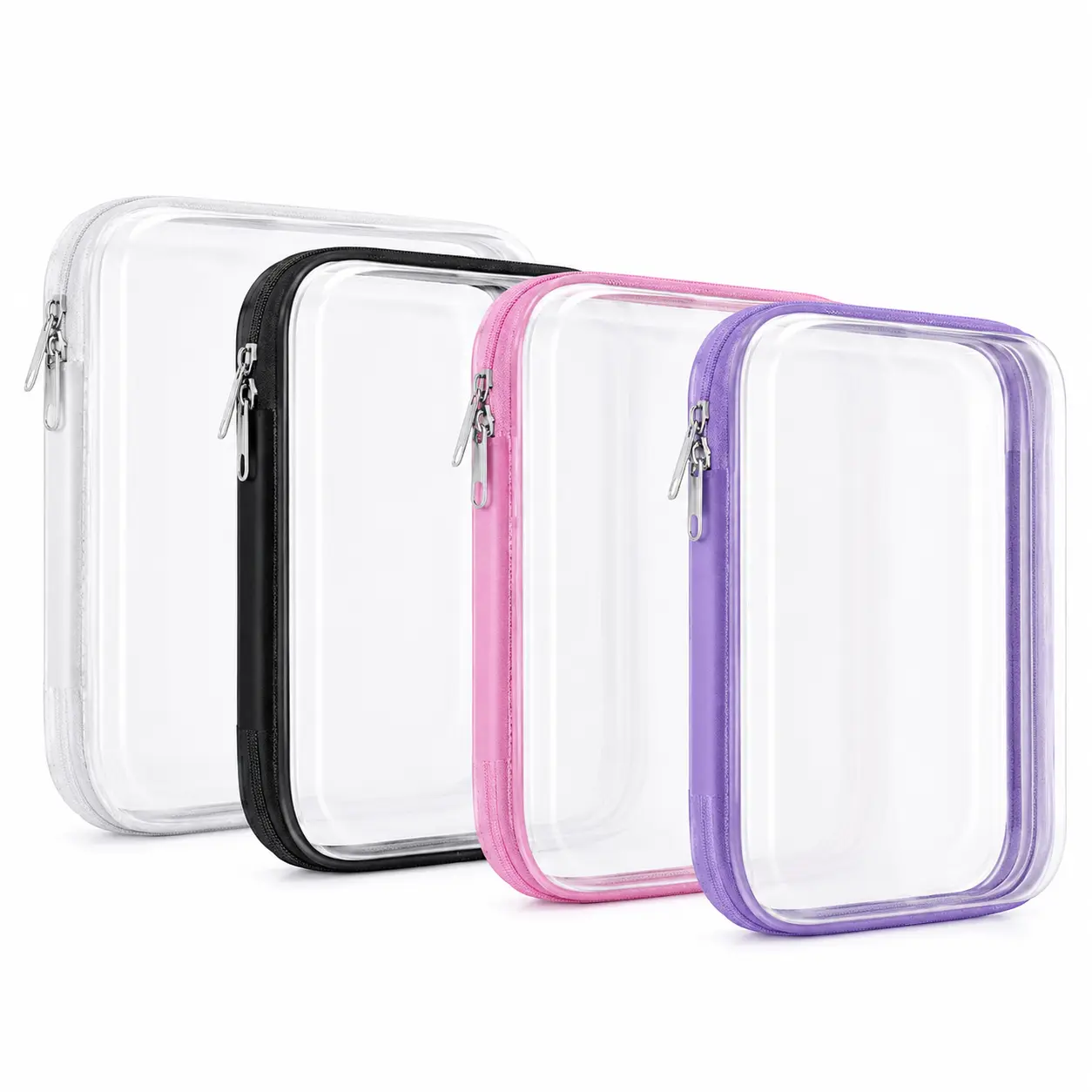 4-piece pack Clear Organizer Storage Box Clear Hard Zipper Case PVC Plastic CLear Storage Containers for Tools & Small Objects Girl Stuff Portable Travel Organizer Set Makeup Organizer Jewelry Box Toy Storage Bins High Transparency
