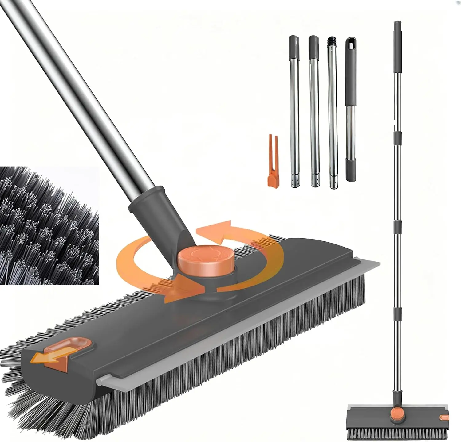 Floor Scrub Brush, 3 in 1 Floor Scrub Brush with 52-in Adjustable Long Handle and Scraper – Heavy Duty Stiff Bristle Floor Scrubber for Cleaning Shower, Bathroom, Kitchen, Patio, Garage, Pool, Wall, and Deck – Summer Home Cleaning Essential, Great Gift!