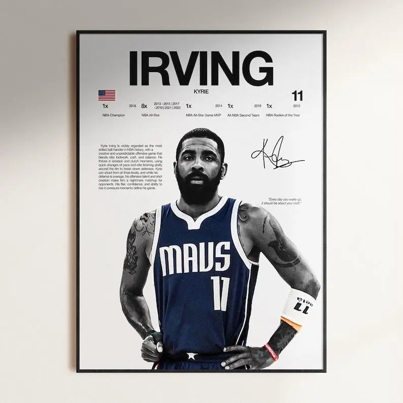 Kyrie Irving Poster,  Wall Print, Basketball   Poster Print, Sports Decor, Dallas Mavericks Poster, Basketball Gift (No Frame)