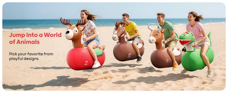 QPAU Kids Reindeer Toys 1/2 PC 220lbs Load Capacity Bouncing Animal Hopper Reindeer Gifts for Kids Ages 5+ Large Size Comfortable Stable Design Peaceof Mind Material independent Two Air Chambers Manual Inflatable Pump