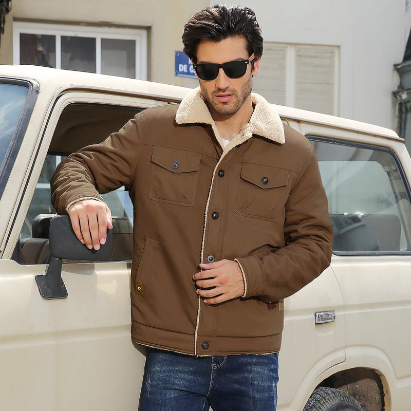 Men's Winter Jacket Sherpa Lined Jacket Warm Trucker Coat Multi Pocket Casual Collared Menswear Tops Cotton Fleece Long Sleeve FallFreshness Khaki Beige Jacket Outdoorfun